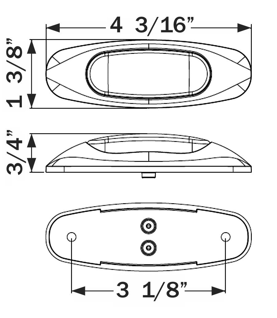 Optronics Side Marker Light - LED, MCL17 SERIES, LED, 4-3/16 in Length x 1-3/8 in Width x 3/4 in Depth - MCL17ABP