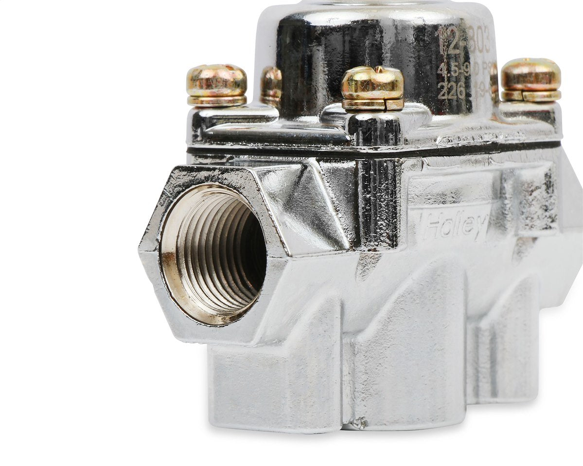 Holley Fuel Pressure Regulator, 4-1/2-9 PSI, 3/8 in NPT Inlet/Outlets, Satin Chrome - 12-803