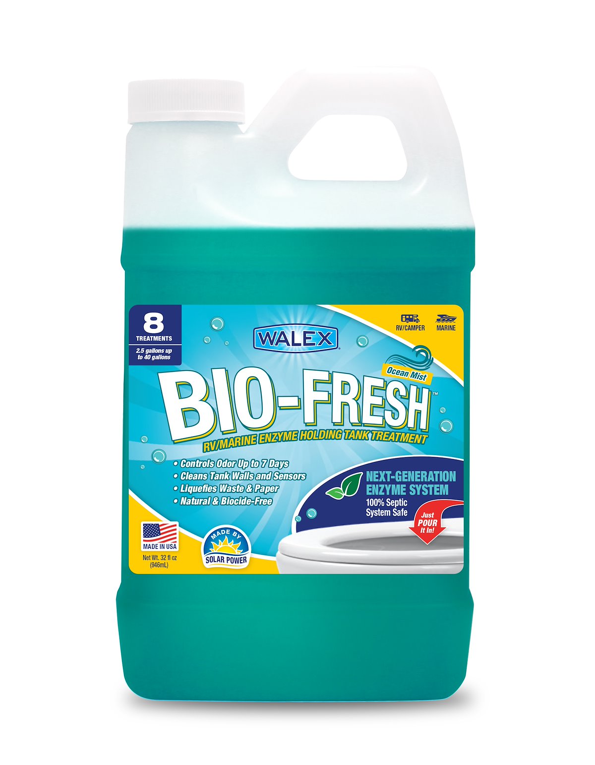 Walex Waste Holding Tank Treatment, 4 oz Treats Up To 40 gal, 32 oz Jug - BIOFROM32
