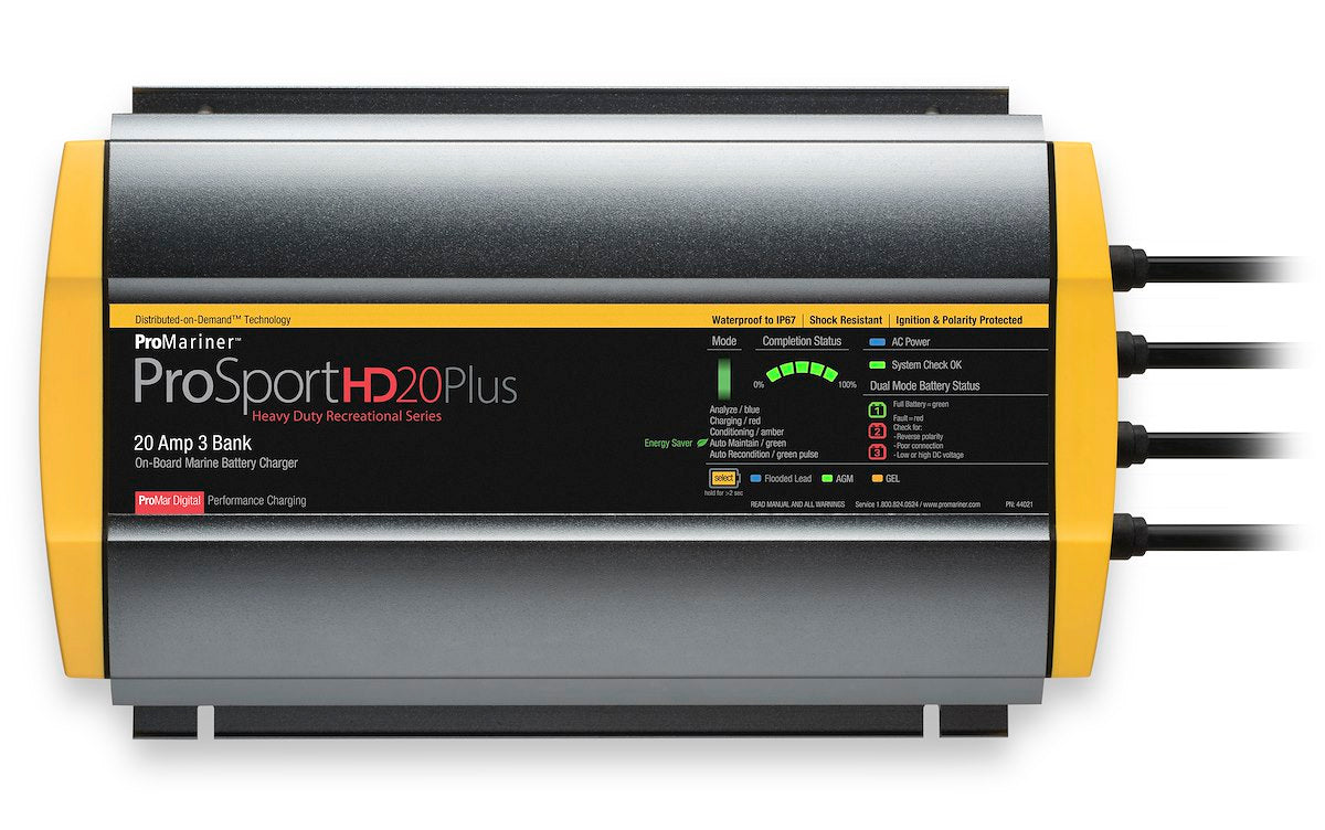 Pro Mariner Battery Charger, ProSportHD 20 Plus, For 12 V/24 V/36 V Marine Batteries, 3 Bank Charger - 44021