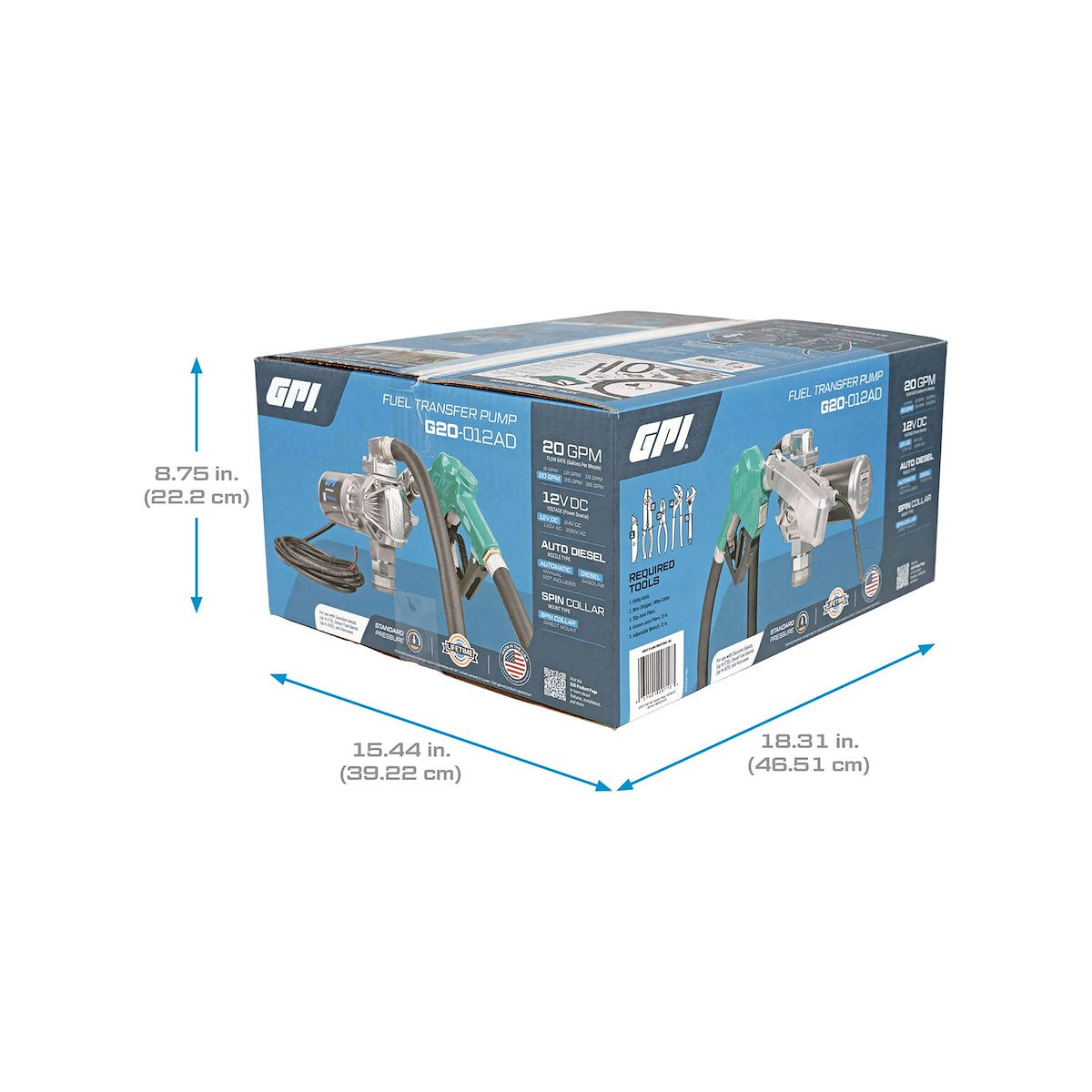 GPI Liquid Transfer Tank Pump, G20 Series, 12 V DC, 20 gal Per Minute - 162000-03