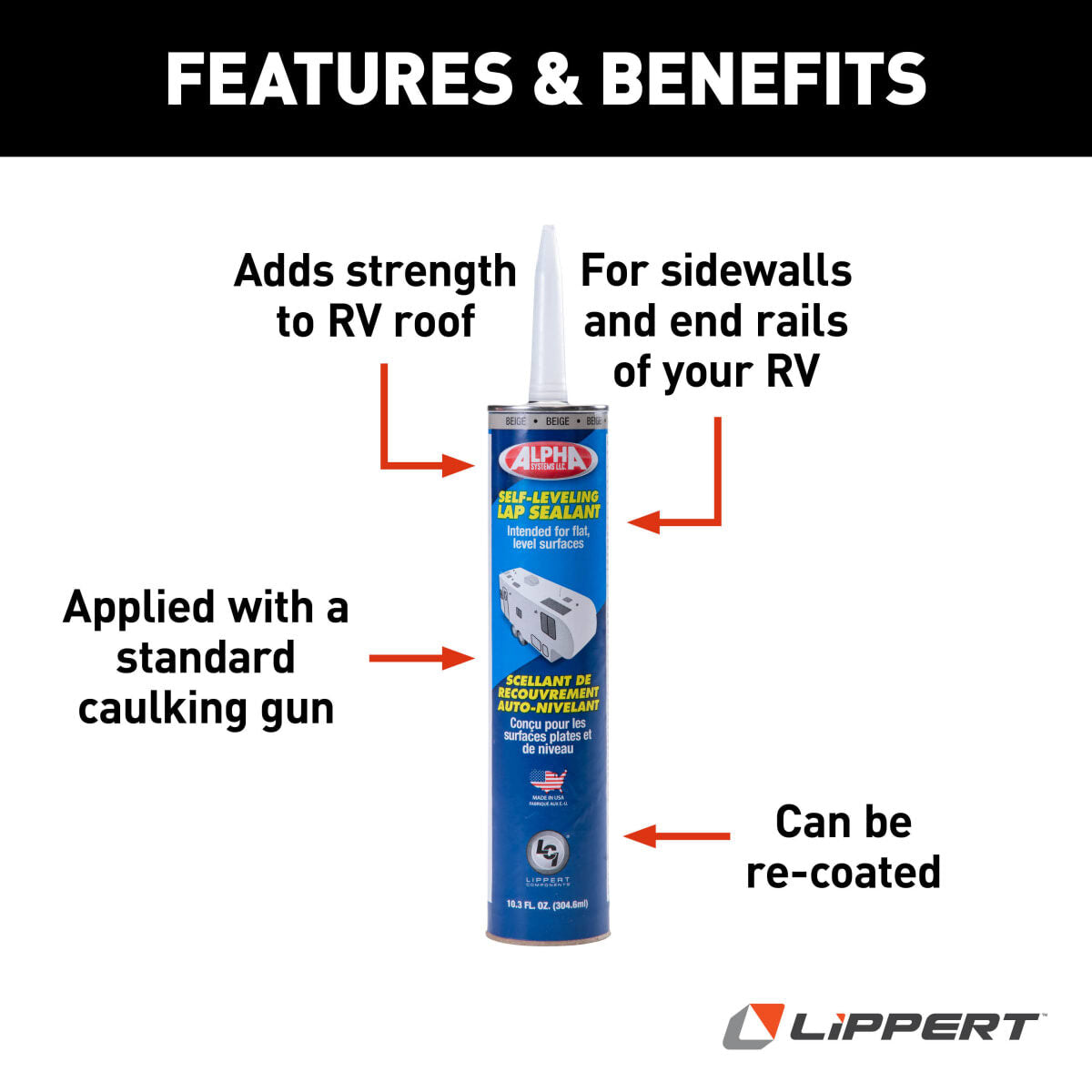 Lippert Caulk Sealant, 1021 Low VOC/Alpha Systems N102101TLCI, 10.3 oz Cartridge - 862148