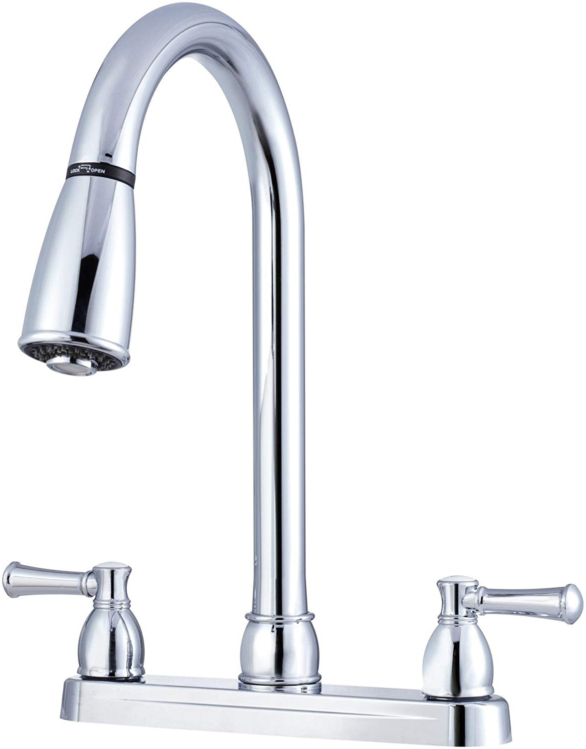 Dura Faucet Faucet, 15 in Pull Down Spout, 2 Teapot Designer Handle, Chrome Plated/Plastic - DF-PK350L-CP