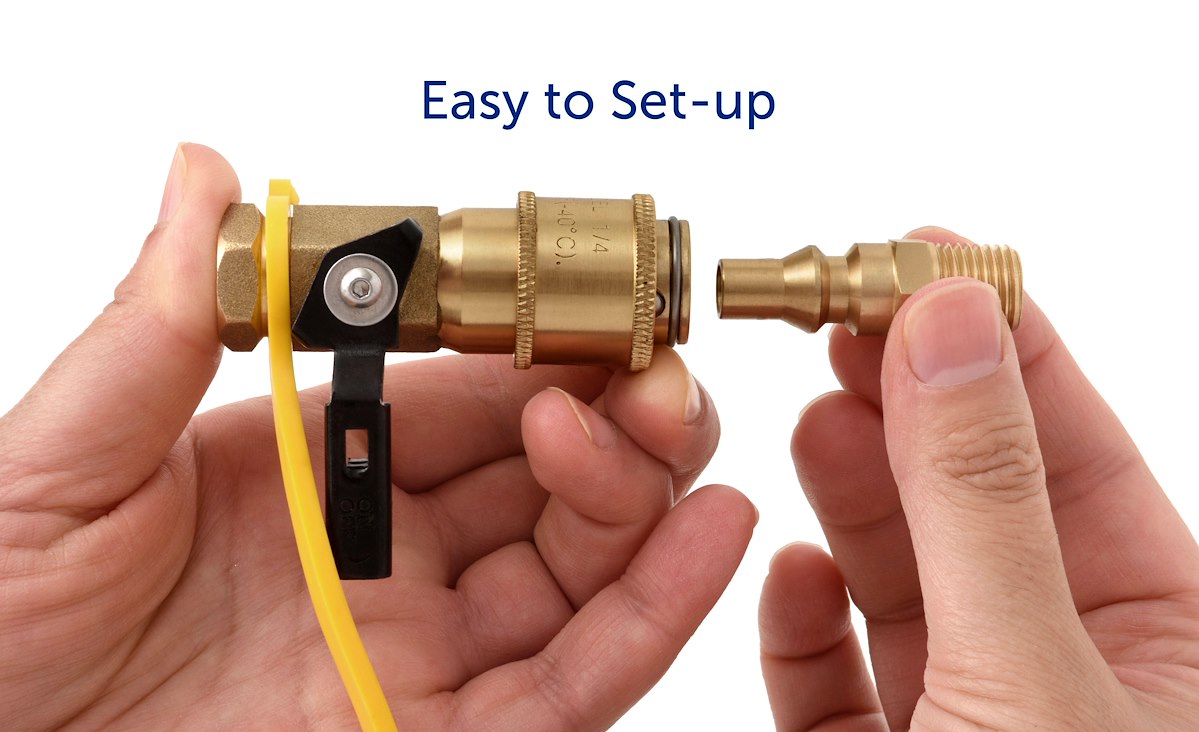 Flame King Propane Adapter Fitting, 1/4 in Female NPT x Female Quick Connect Shutoff Valve, Brass - AB226