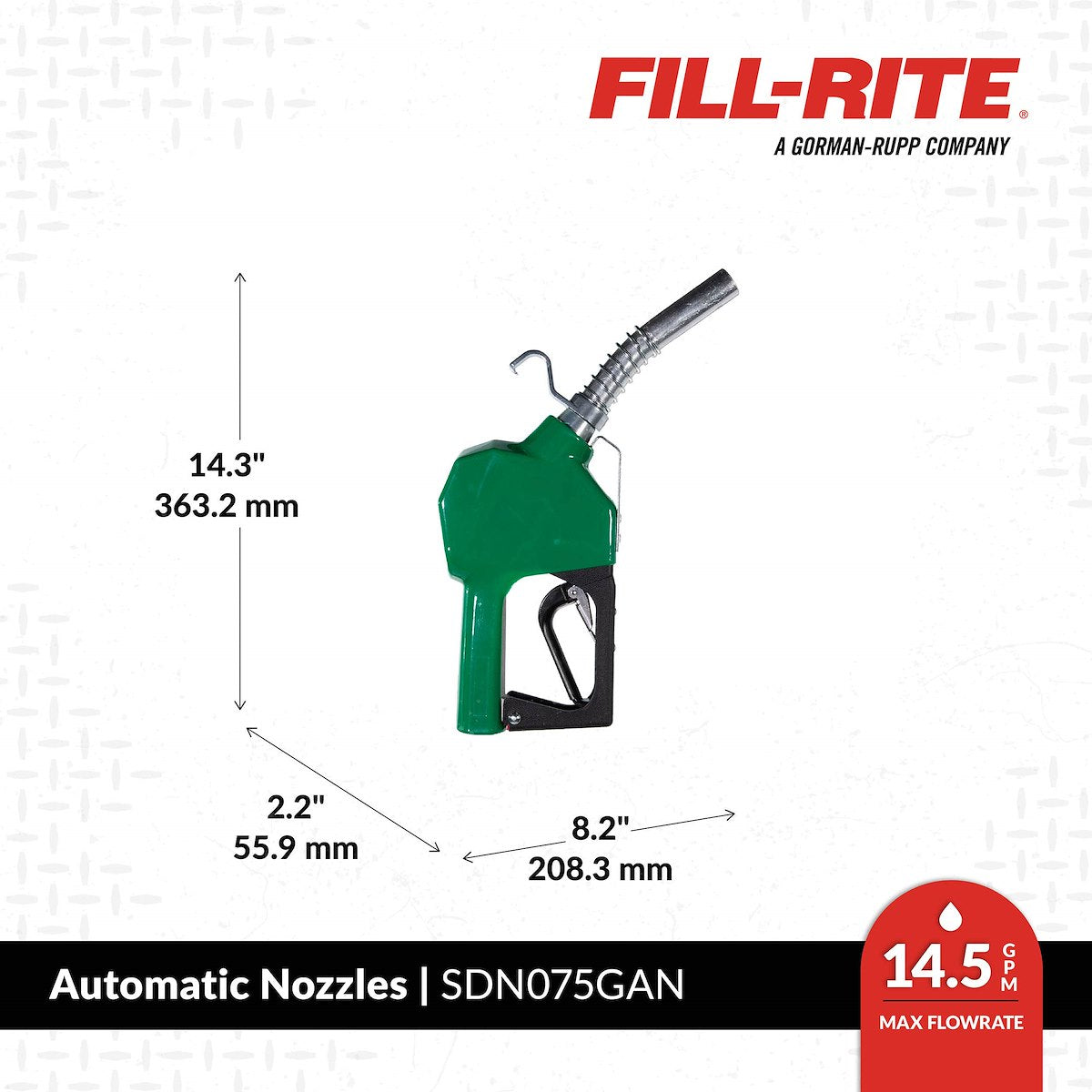 Fill-Rite Liquid Transfer Tank Pump Nozzle, SD Series, 3/4 in Automatic Spout Nozzle, 14.5 gal Per Minute - SDN075GAN