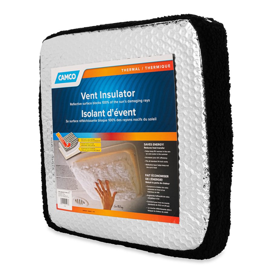 Camco Roof Vent Insulation, For 14 in x 14 in Vents, 2-3/4 in Foam With Reflective Backing And Synthetic Fleece Layer, Black - 45196