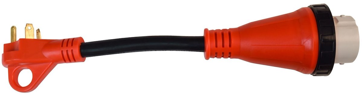 Valterra Power Cord Adapter, 30 amp Male to 50 amp Female Locking Receptacle, Red, 12 in Length - A10-3050HD
