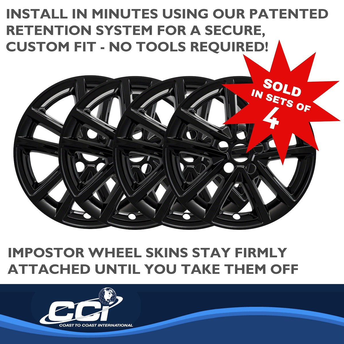 Coast2Coast Wheel Skin, 16 in, 10 Spokes, Gloss Black, Set Of 4 - IWCIMP423BLK
