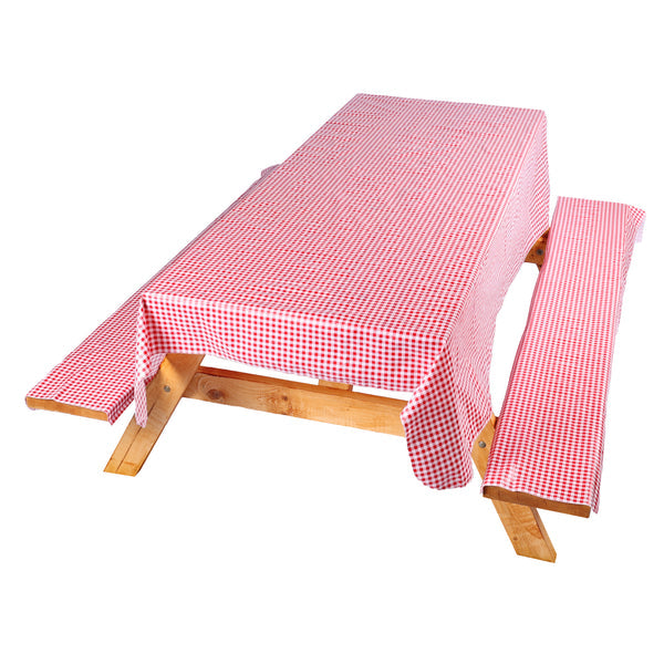 Coghlan's Tablecloth, 54 in Width x 84 in Length, Red And White Checkered, With 18 in Width x 84 in Length Bench Covers - 9155
