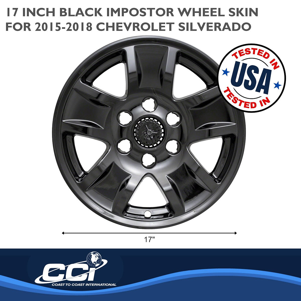 Coast2Coast Wheel Skin, 17 in, 5 Spokes, Gloss Black, Set Of 4 - IWCIMP390BLKN