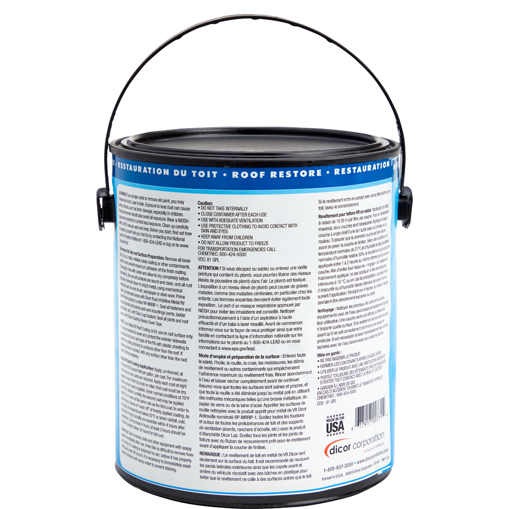 Dicor Corp. Roof Coating, 200 Square ft, White, 1 gal Can - RP-MRC-1