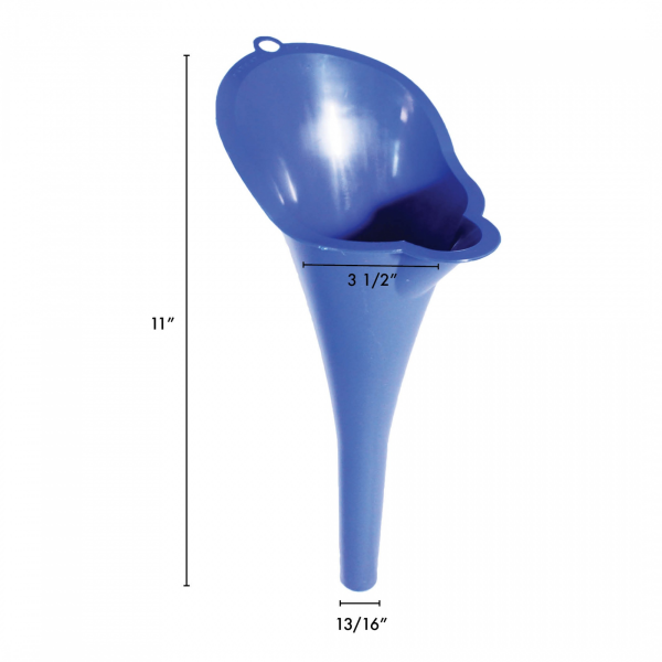 WirthCo Funnel, 5-3/4 in x 11-1/4 in, 4 in Spout Length x 7/8 in Spout Diameter, Blue - 32855