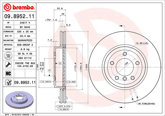 Brembo Brake Rotors 09895211C02 product image 2
