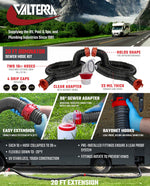 Valterra Sewer Hose, 20 ft Extended Length, 3 in Diameter, 23 Mil Poly Construction - D04-0275