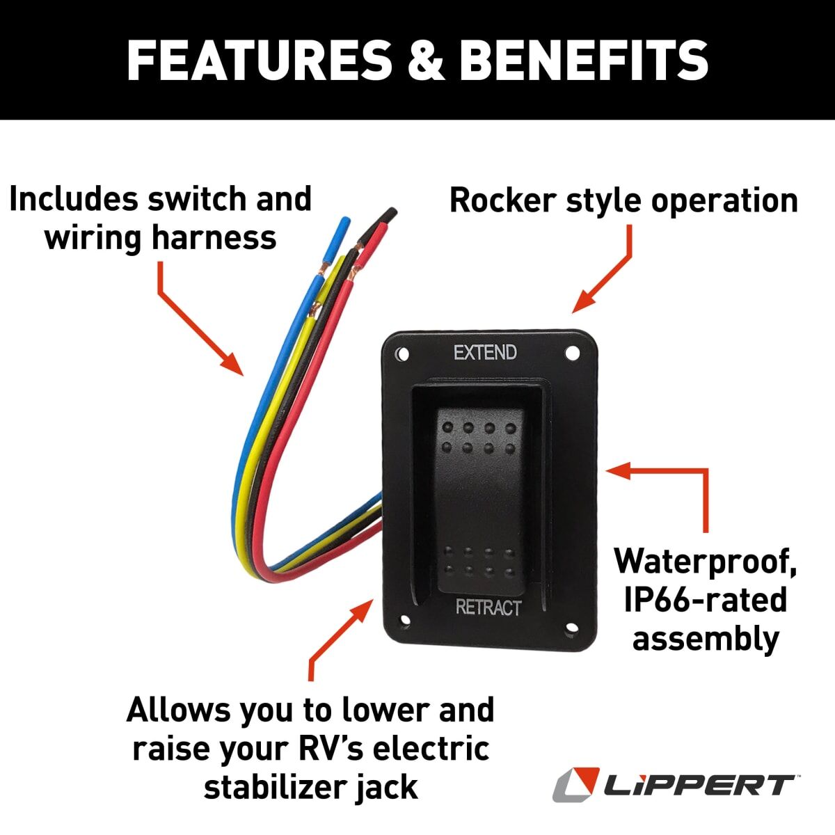 Lippert Leveling Jack Switch, Black IP 66 - 387874