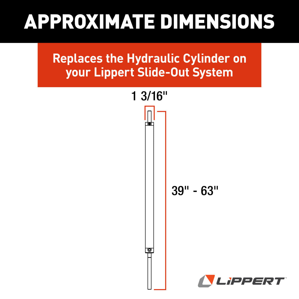 Lippert Slide Out Linear Actuator, 24 in Travel, 1.5 in Bore, Aluminum - 339031