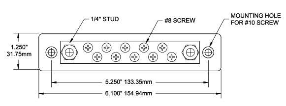 Blue Sea Busbar, 10 Stud Terminal/2 Screw Terminal, 300 V AC/48 V DC, 130 amp AC/150 amp DC - 2301-BSS