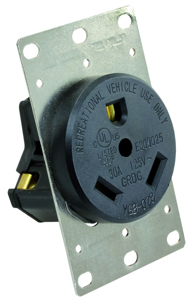 JR Products Receptacle, Uses #10 To # 4 Wire Gauge Range, 30 amp At 125 V AC, 2-1/4 in Width x 3-3/4 in Height - 15075