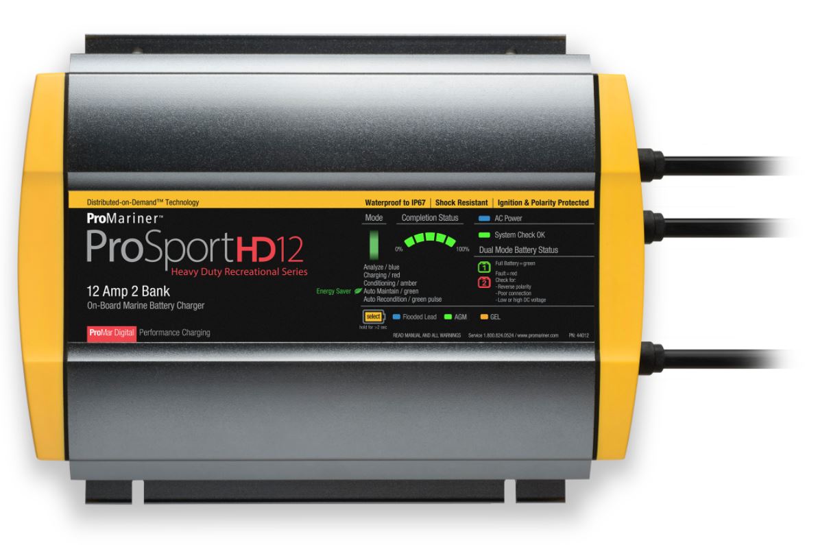 Pro Mariner Battery Charger, ProSportHD12, For 12 V/24 V Marine Batteries, 2 Bank Charger - 44012