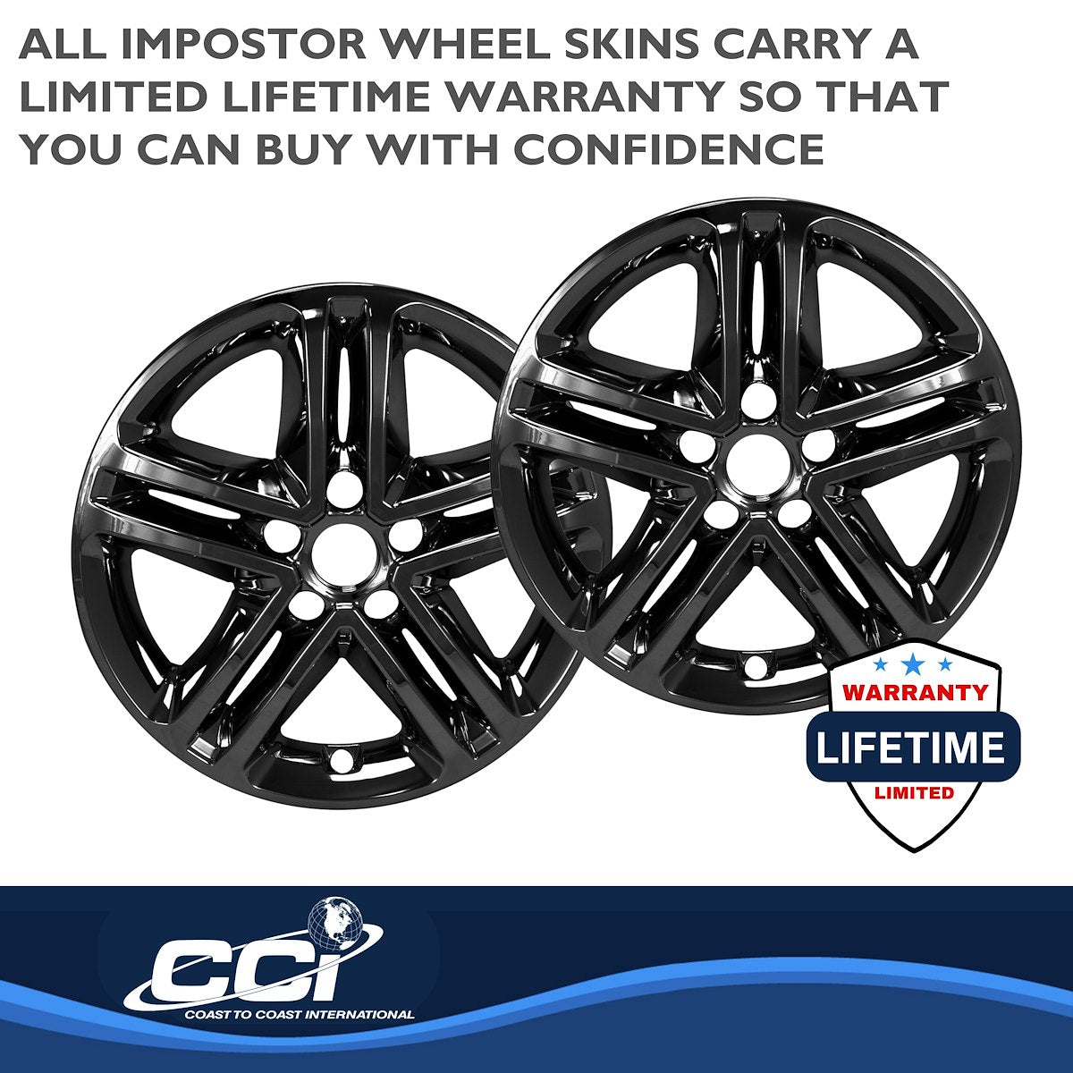 Coast2Coast Wheel Skin, 17 in, 5 Split Spokes, Gloss Black, Set Of 4 - IMP460BLK