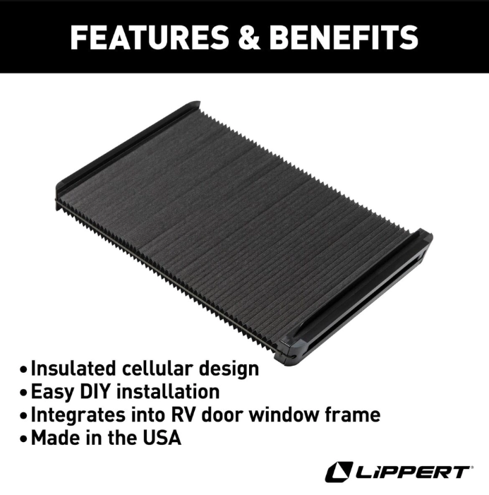 Lippert Window Shade, 11-7/8 in Width x 21-1/2 in Length, Black - 2025009147