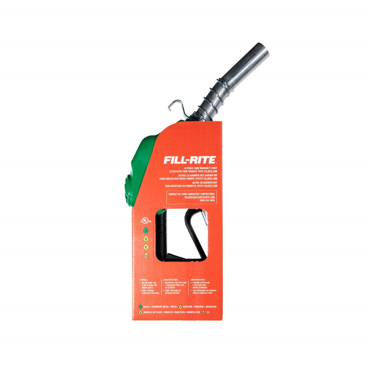 Fill-Rite Liquid Transfer Tank Pump Nozzle, Use For Gasoline/Diesel/E15/Biodiesel Up To B20/Kerosene, 200 gal Per 7 Minutes, 1 in Inlet - N100DAU12G