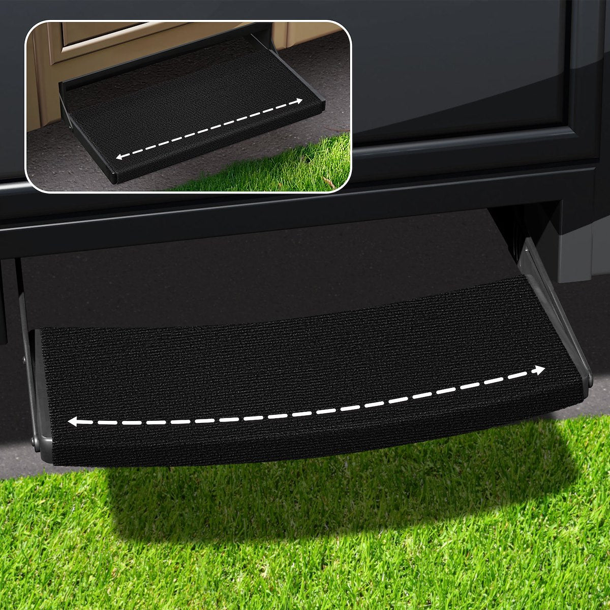 Prestofit Entry Step Rug, Fits Curved And Straight 24 in Width Steps, 22 in Width, Black Onyx - 2-0394