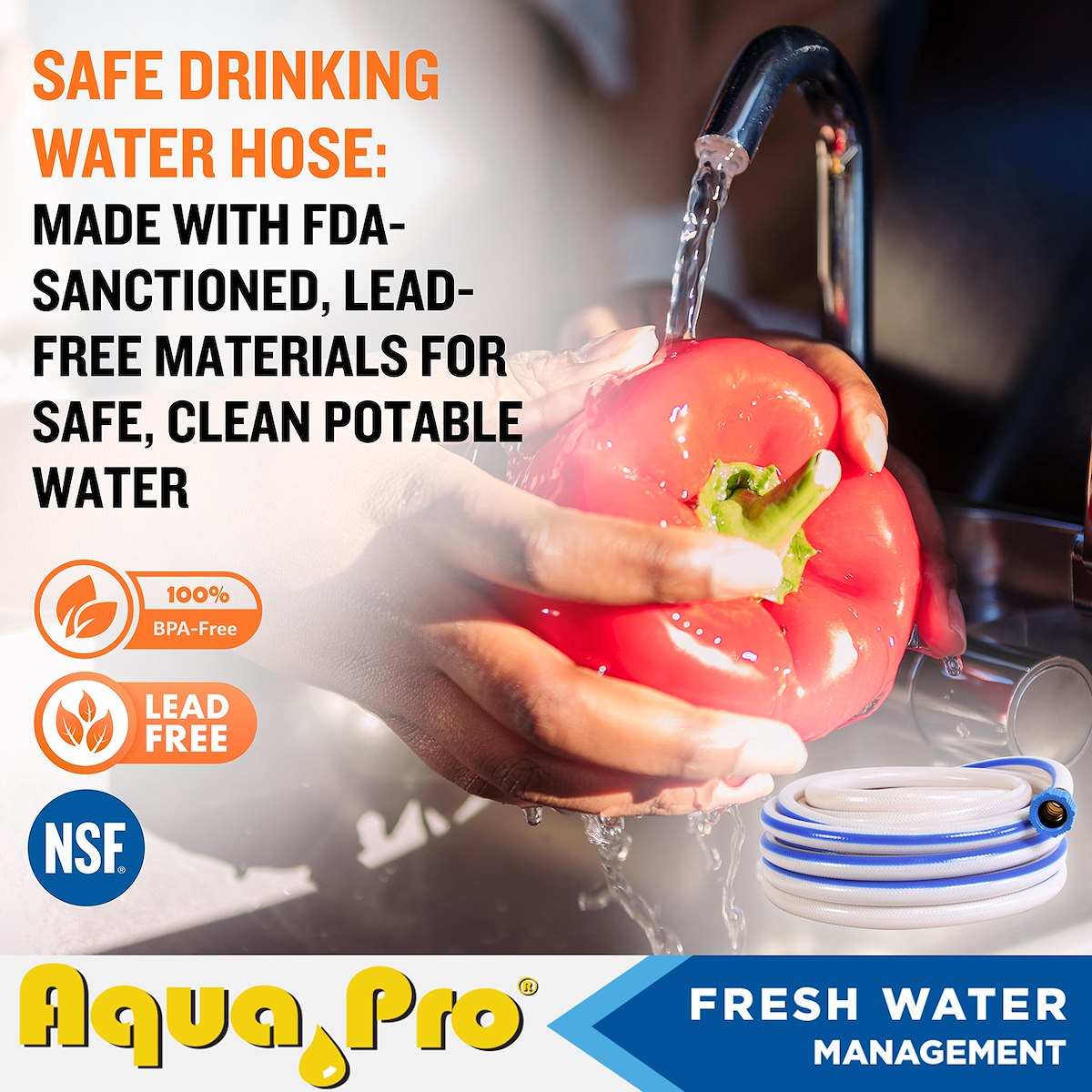 Aqua Pro Fresh Water Hose, 5/8 in Diameter, 50 ft Length, 120 PSI Working Pressure - W20867