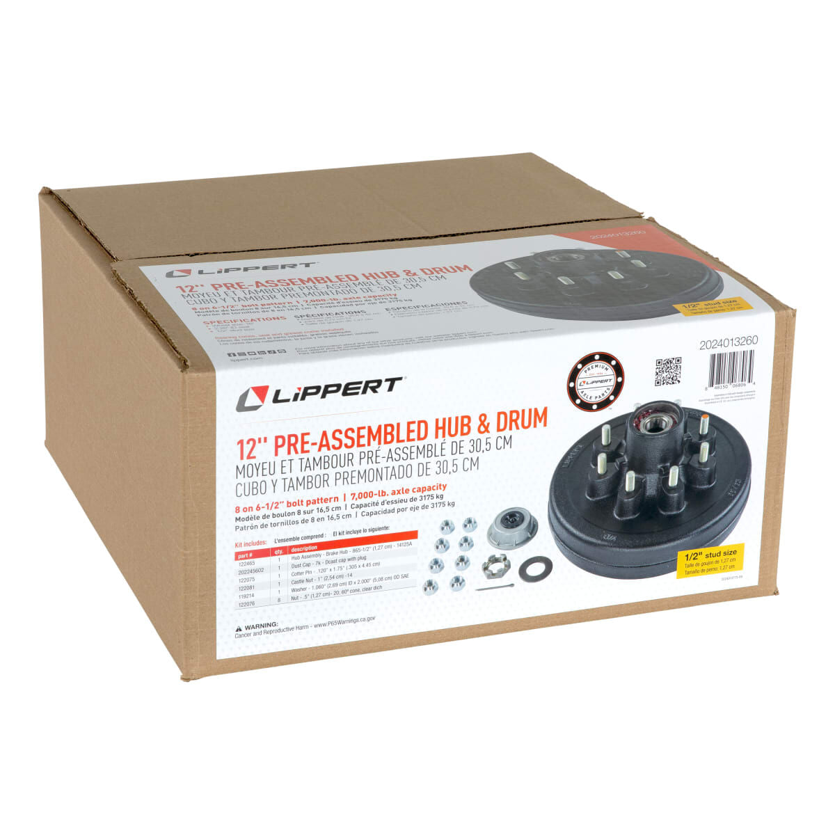 Lippert Trailer Brake Hub and Drum for 7,000 lb Axle, 8 x 6.5 in - 2024013260