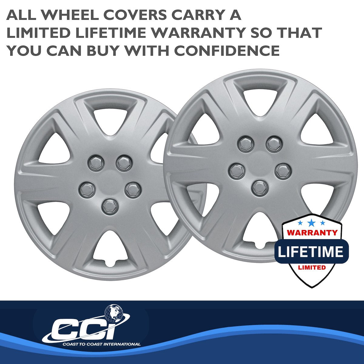 Coast2Coast Wheel Cover, 15 in, 6 Spoke, Spring Steel Clip, Set Of 4 - IWC42215S