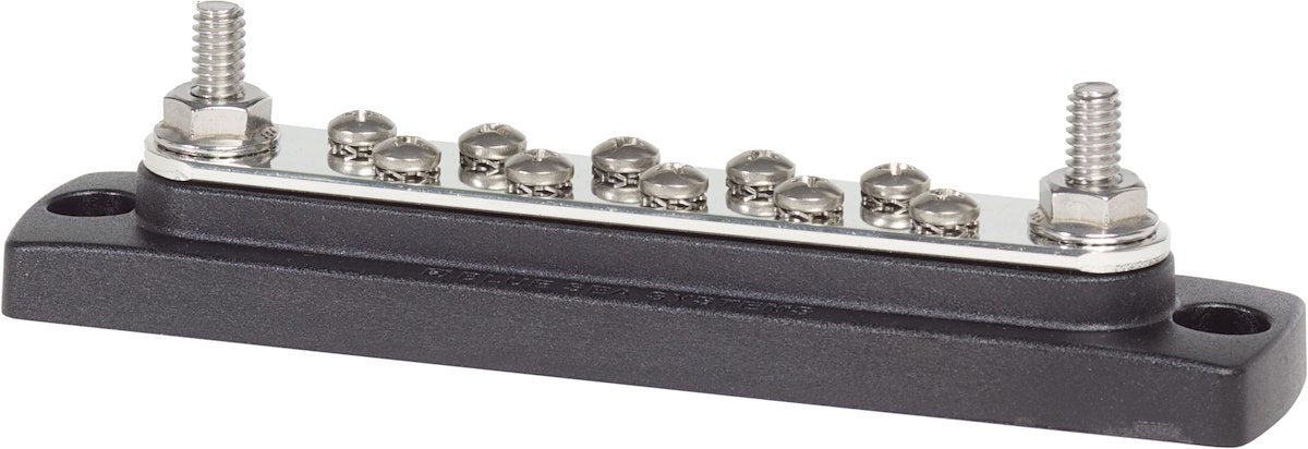 Blue Sea Busbar, 10 Stud Terminal/2 Screw Terminal, 300 V AC/48 V DC, 130 amp AC/150 amp DC - 2301-BSS