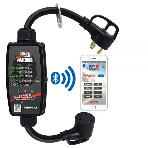 Hughes Auto Surge Protector, 2400 Joules Of Advanced Surge Protection, 30 amp, Bluetooth Connectivity - PWD30