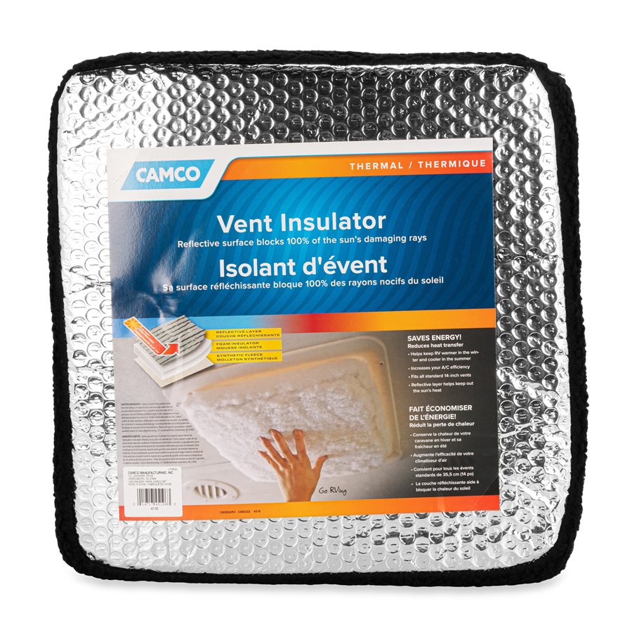 Camco Roof Vent Insulation, For 14 in x 14 in Vents, 2-3/4 in Foam With Reflective Backing And Synthetic Fleece Layer, Black - 45196