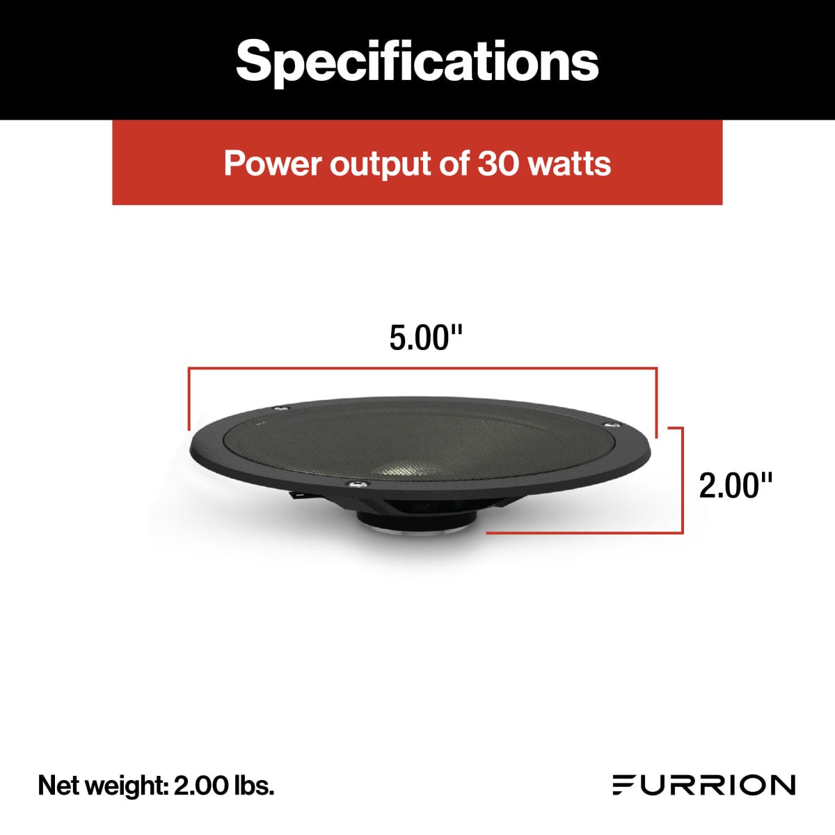 Furrion Speaker, 2-Way Outdoor Marine Woofer, 6 in Diameter x 2-1/8 in Depth Overall Dimension, 5 in Diameter Woofer Dimension - FMS5B