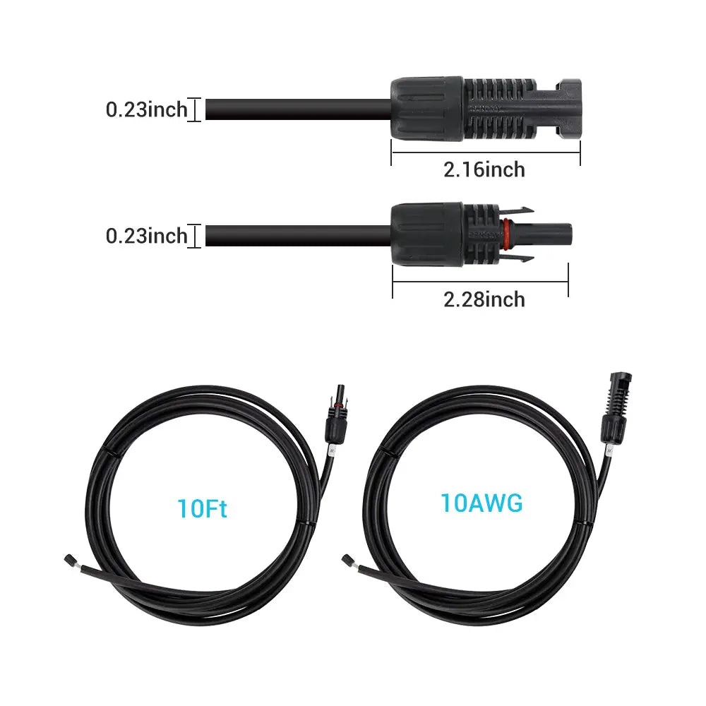 Renogy Solar Panel Cable, 10 ft Length, 10 AWG, Set Of 2 - RNG-AK-10FT-10-G1-US