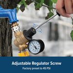 Camco Fresh Water Pressure Regulator, Adjustable/Factory Preset To 45 PSI, Brass - 40058