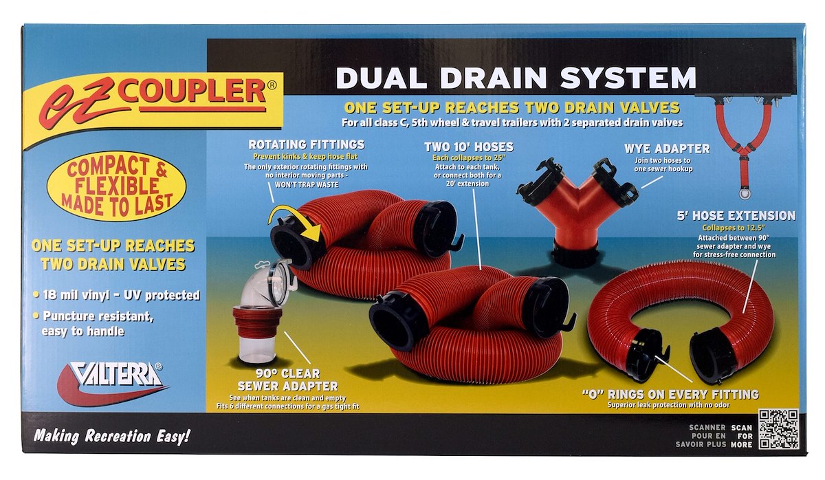 Valterra Sewer Hose, 10 ft Extended Length, 25 in Compressed Length, 3 in Diameter - D04-0178