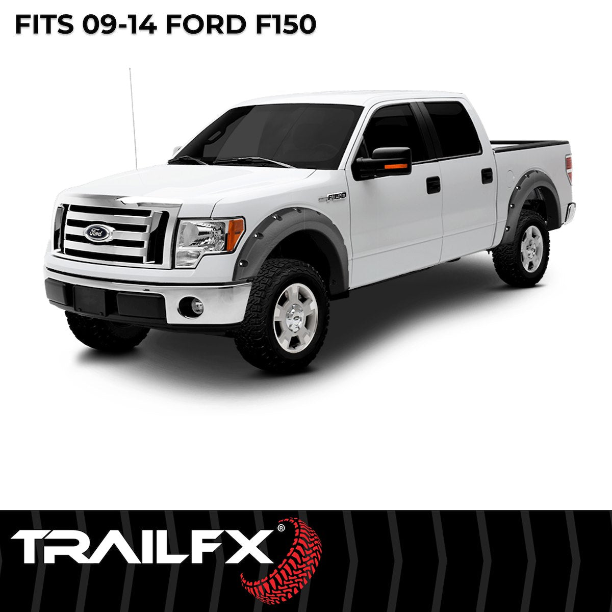 TrailFX Fender Flare, 2 in Front And 2-1/4 in Rear Tire Coverage, Black Smooth Paintable Finish, Set Of 4 - TFF3002S