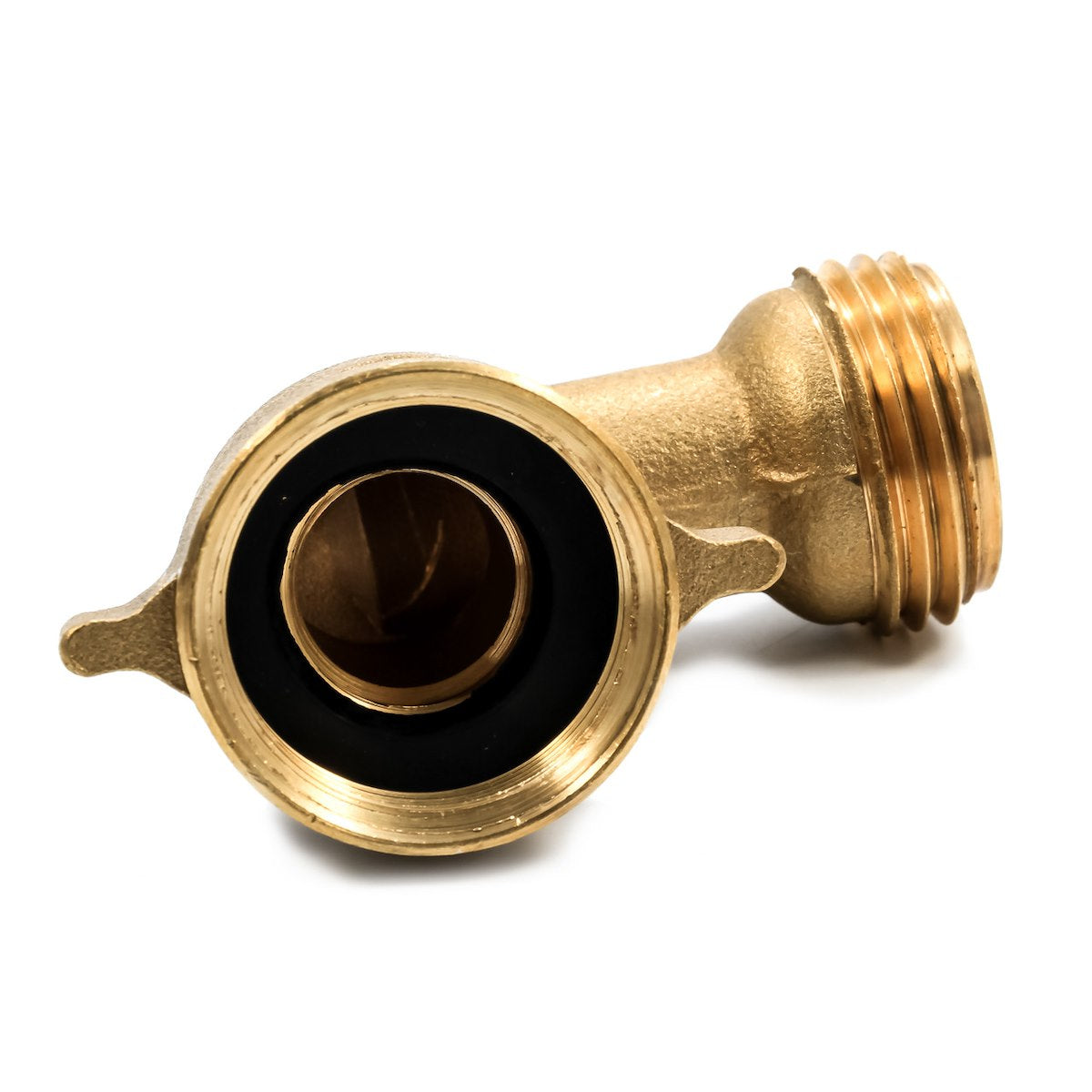 Camco Fresh Water Hose Connector, 90 degree Elbow With Gripper, Brass, Complies With CA and VT Regulations For Brass Content - 22502