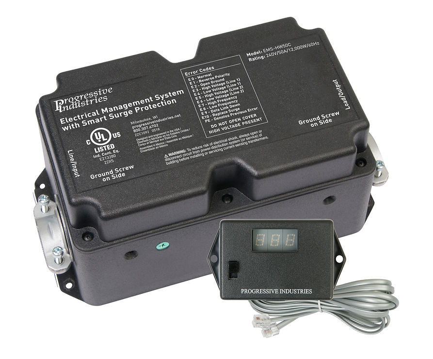 Progressive Industries Surge Protector, Hardwired Installation, 50 amp, With 5 Mode Surge Protection - EMS-HW50C