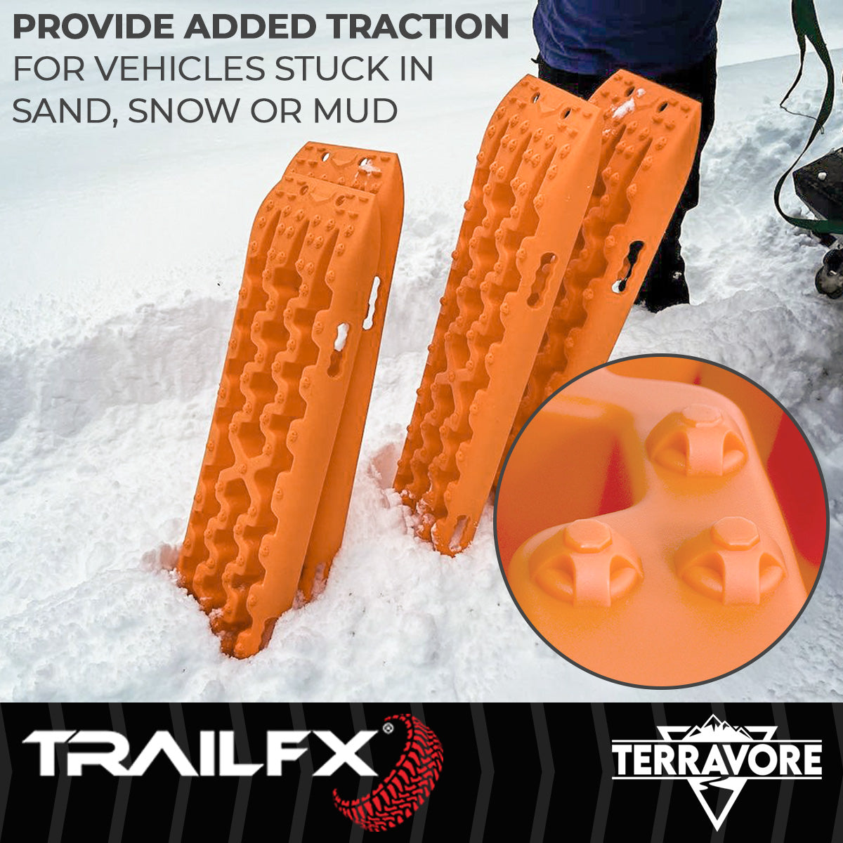 TrailFX Traction Mat, 42-1/2 in Length x 12-1/2 in Width x 2-1/2 in Height, Supports 20,000 lb, Set Of 2 - TBOR01
