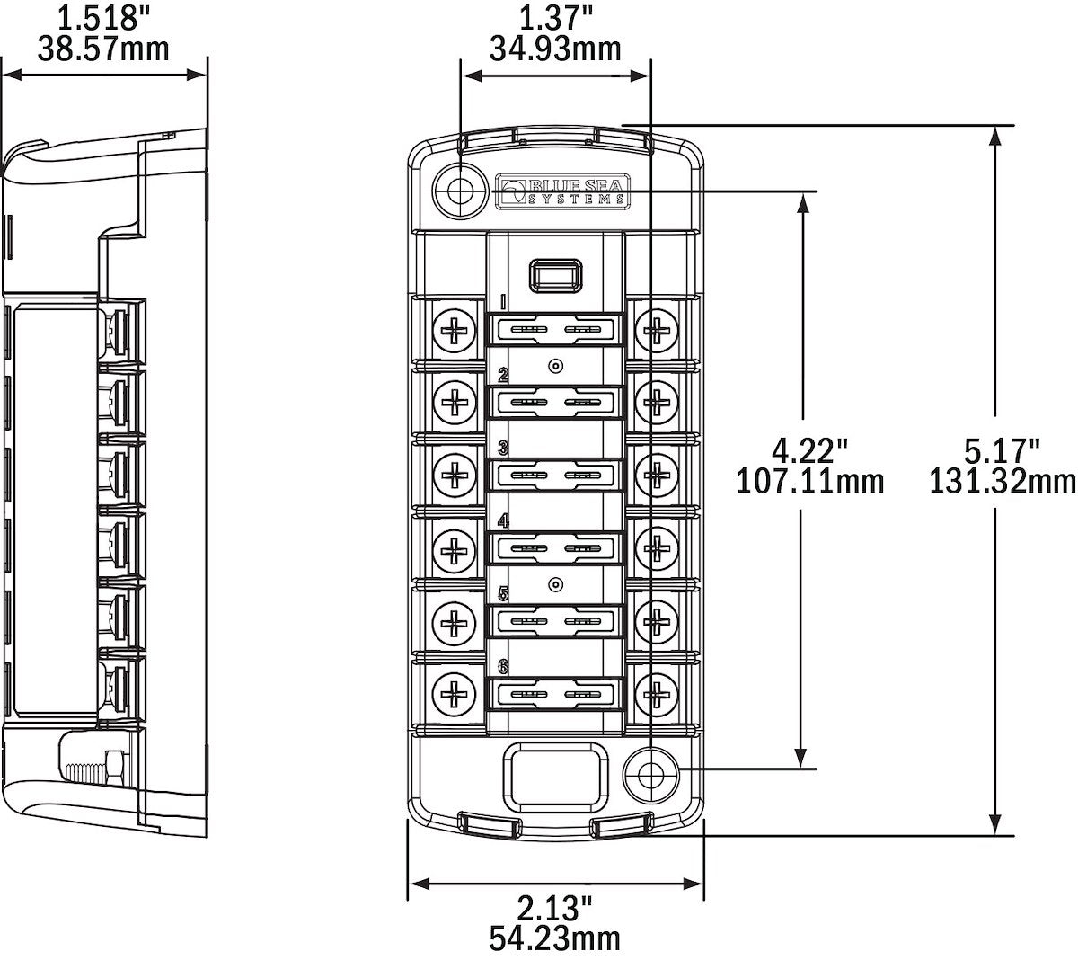 Blue Sea Fuse Block, 32 V DC, 30 amp Per Circuit/40 amp Per Jumped Circuit Group, With 6 Circuits/Protective Cover - 5035-BSS