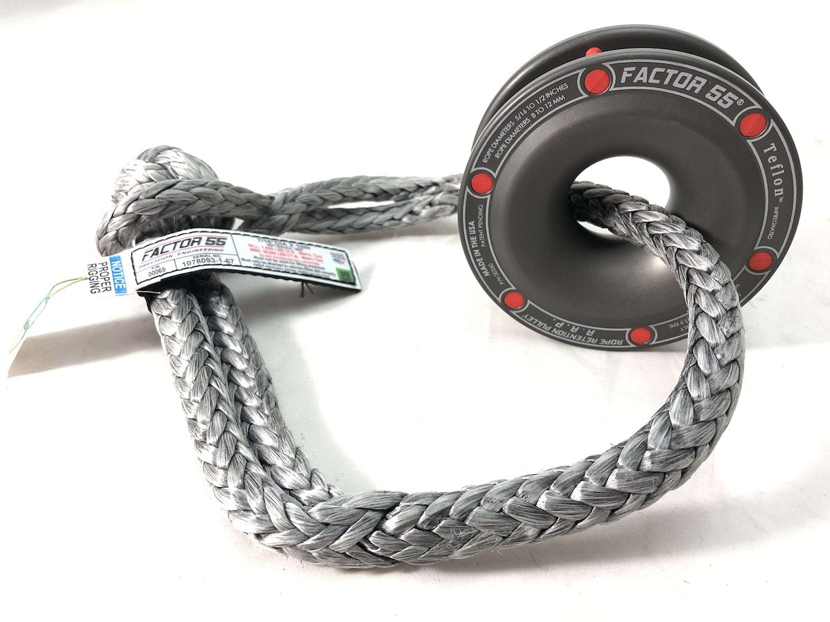 Factor 55 Shackle Rope, 22000 lb Maximum Capacity, For Synthetic Rope Diameters 5/16 to 1/2 in, Aluminum Pulley - 00264