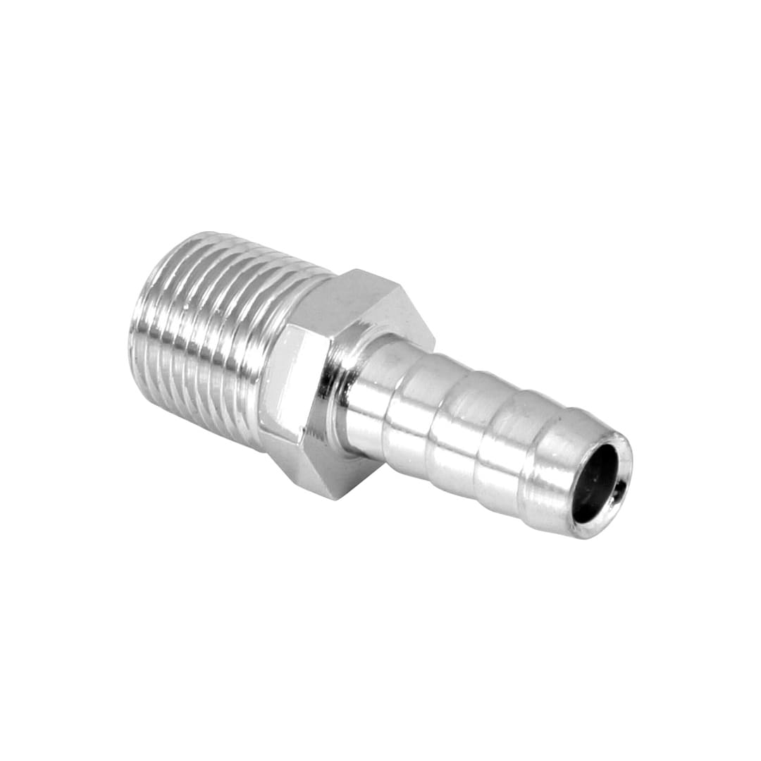 Spectre Industries Hose End Fitting, For 3/8 in Fuel Or Vacuum Hose, 3/8 in NPT To 3/8 in Barb, Triple Chrome Plated - 5945