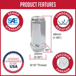 Coyote Wheel Accessories Lug Nut, 9/16 in x 18 Thread Size, 60 degree Conical Bulge, 1.90 in Overall Length, Box Of 25 - 301167