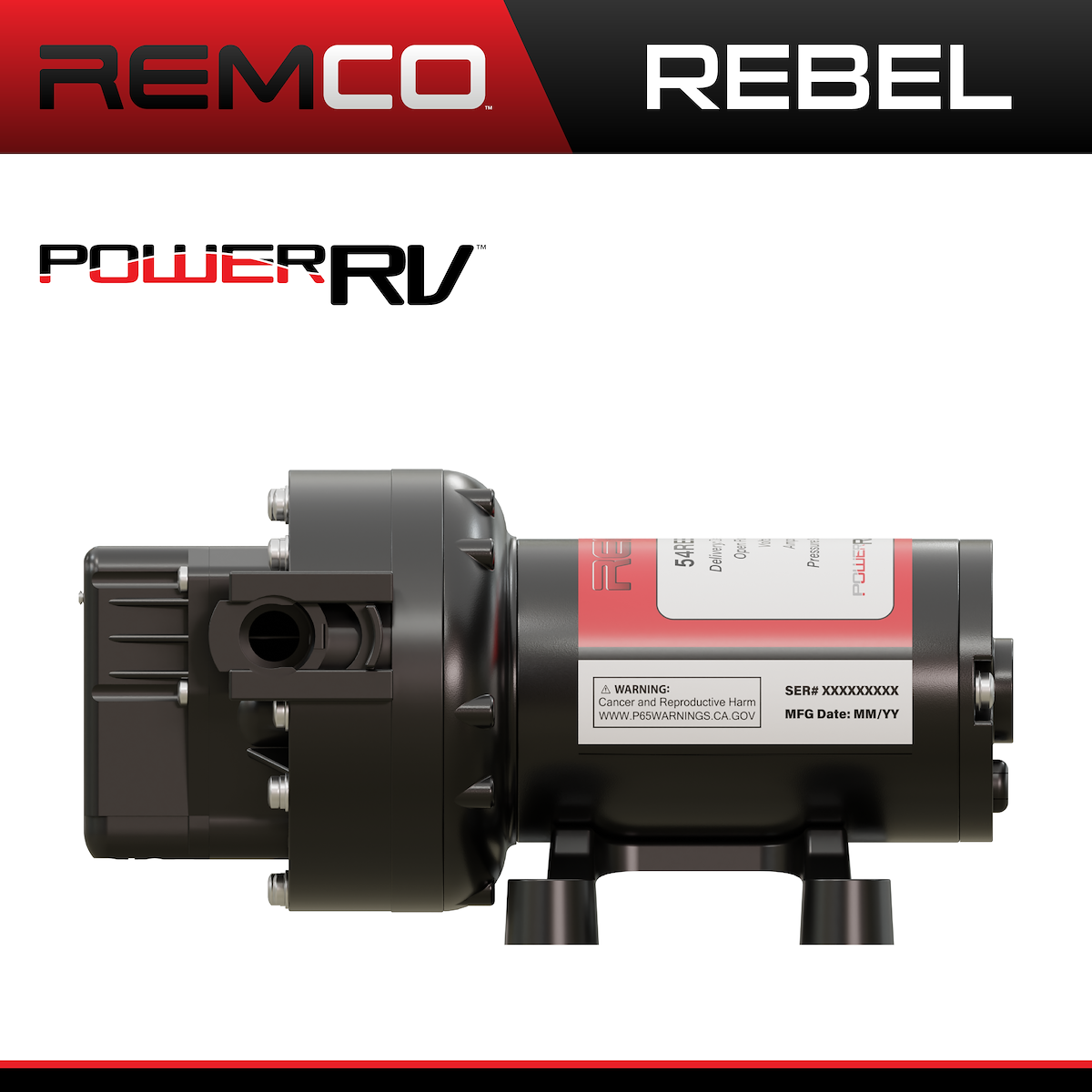 Remco Fresh Water Pump, PowerRV Rebel Series, Self-Priming (Up To 13 ft), 4 gal Per Minute - 54REBEL-JRV