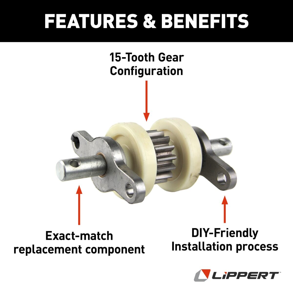 Lippert Slide Out Gear, 15 Teeth, Fits 2-1/2 in X 2-1/2 in Tubing - 324869