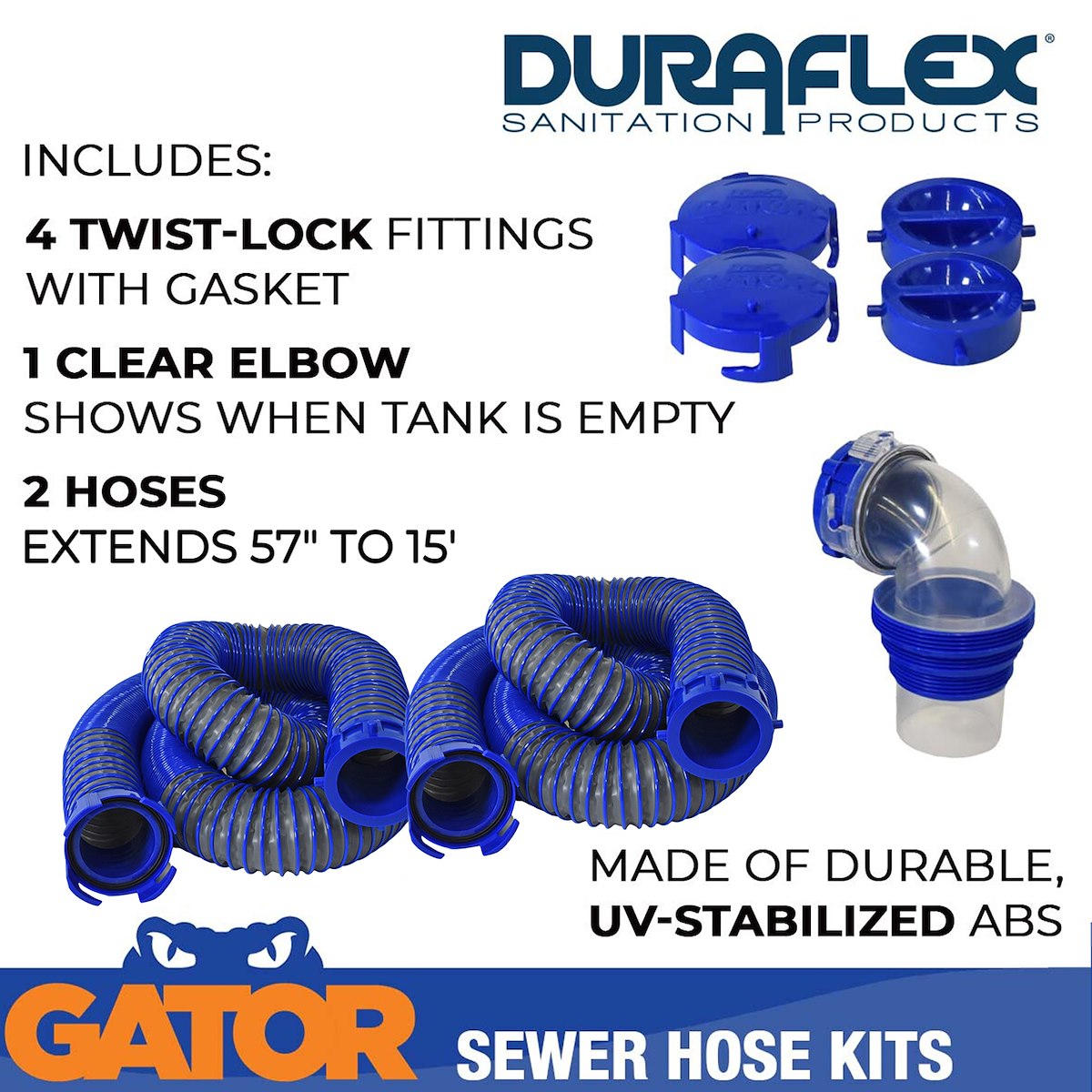 Duraflex Sewer Hose, 30 ft Extended Length, 114 in Compressed Length, 3 in Hose Diameter - 22008