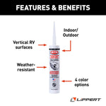 Lippert Caulk Sealant, 5160 Alphathane/Alpha Systems N516001STLCI, White, 9.8 oz Cartridge - 862162