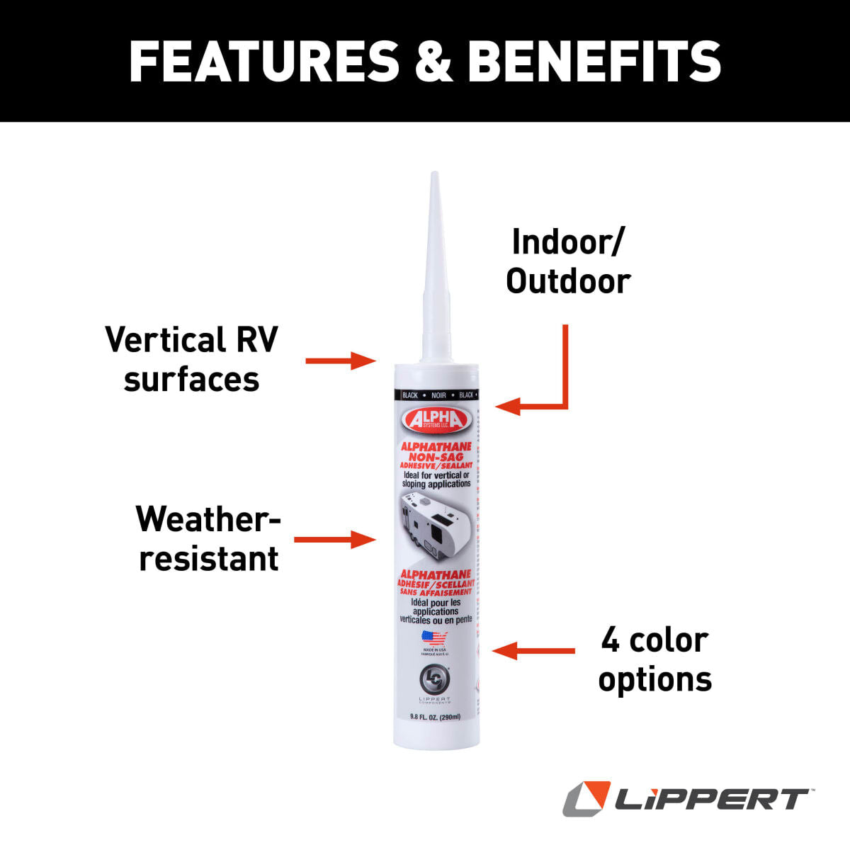 Lippert Caulk Sealant, 5160 Alphathane/Alpha Systems N516001STLCI, White, 9.8 oz Cartridge - 862162